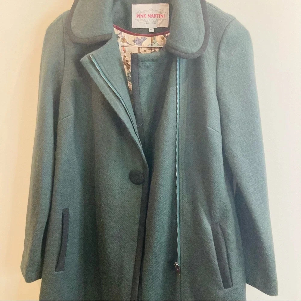 PINK MARTINI SZ SX Hunter Green Zipper Closure Pocket Back Pleat Jacket Coat - Picture 10 of 14